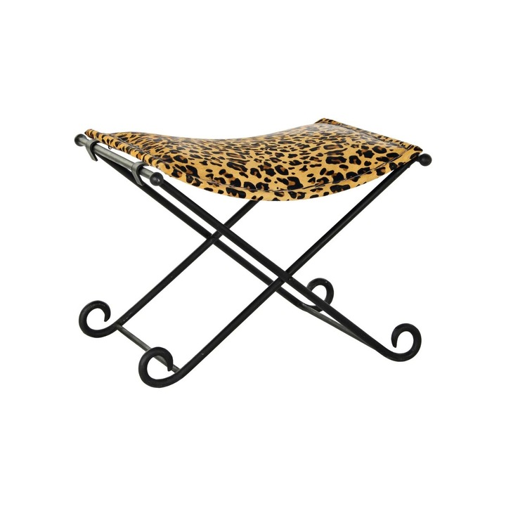 Taburet pliabil DKD Home Decor, Negru, Leopard