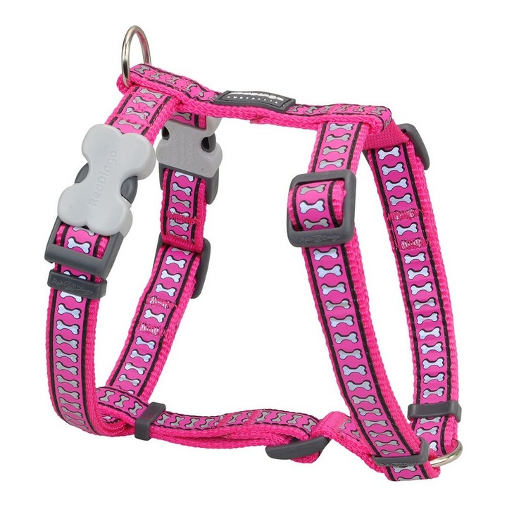 Zgarda pentru caine Red Dingo, colectia Bone Reflective, antireflectivizanta, fuchsia, 25-39cm