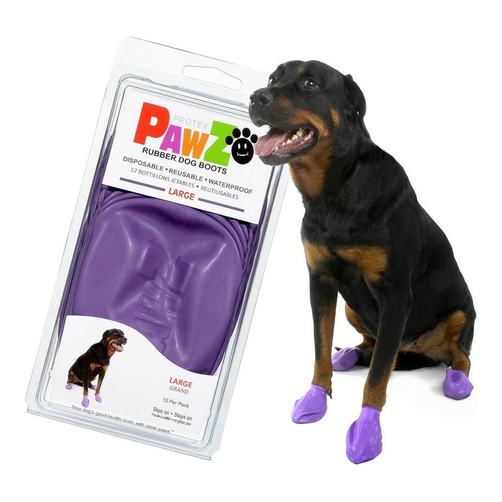 Set 12 cizme pentru caini, Pawz, mov, L