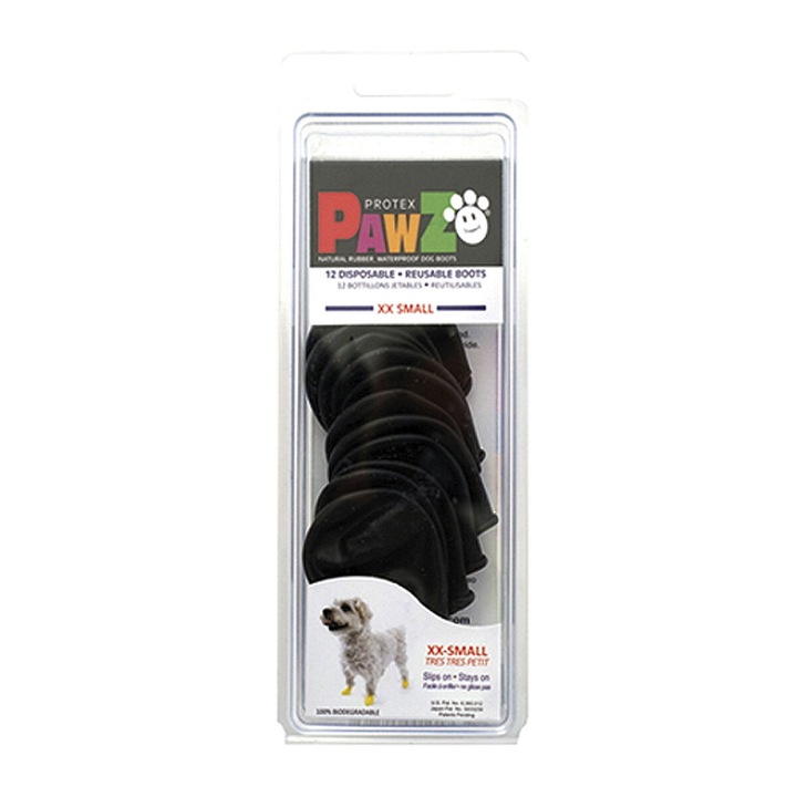 Set 12 cizme inalte pentru caini, Pawz, Cauciuc, Negru, 2XS
