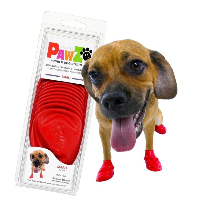 Set 12 cizme pentru caini, Pawz, rosu, S