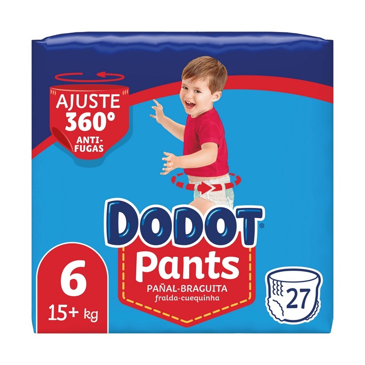 Scutece-chilotei Dodot Pants, anapneustice, marimea 6, 15+ kg, set 27 buc