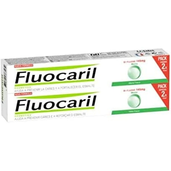 Комплект паста за зъби, Fluocaril, С мента, 2 броя, 75 мл
