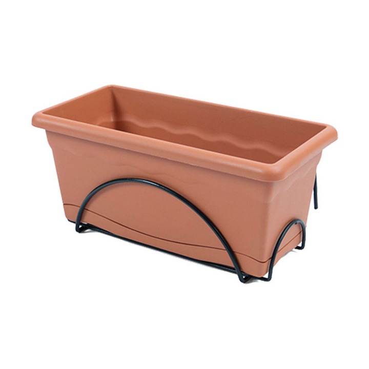 Ghiveci cu farfurie Plastiken, polipropilena, teracota, 50x20cm