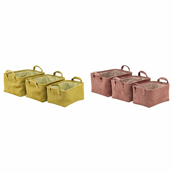 Set Cutii Depozitare DKD Home Decor, Polyester, Teracota/Mustard, 38x29x20cm & 26x35x1cm