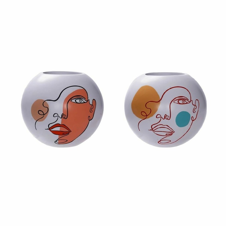 Комплект от 2 вази за домашен декор DKD, дизайн на кърпа, ретина, многоцветни бели, 25,5x25,5x22 см