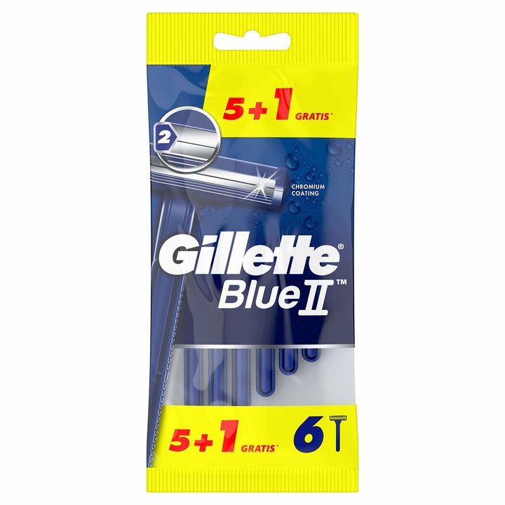 6 db klasszikus borotva készlet, Gillette Blue II, 2 penge