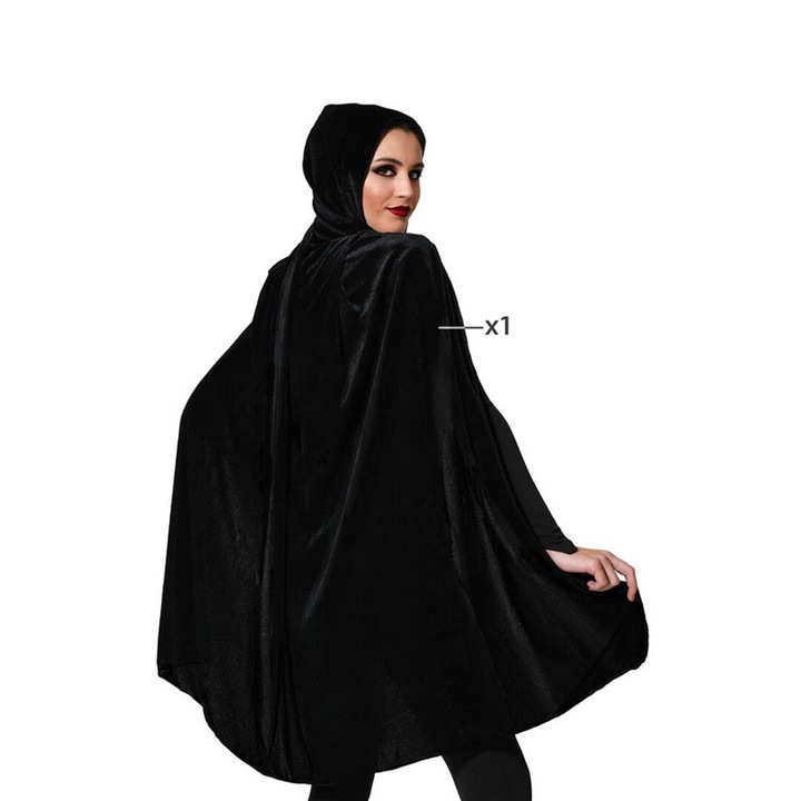 Пелерина за Хелоуин, BigBuy Carnival, Кадифе, Качулка, 100 см, Черна