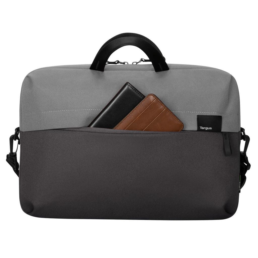 Geanta laptop Targus Sagano EcoSmart, pentru laptopuri de 16" sau mai mici, material RPET500, dimensiuni: 42 x 5 x 30 cm, greutate 0.53 kg, negru/gri