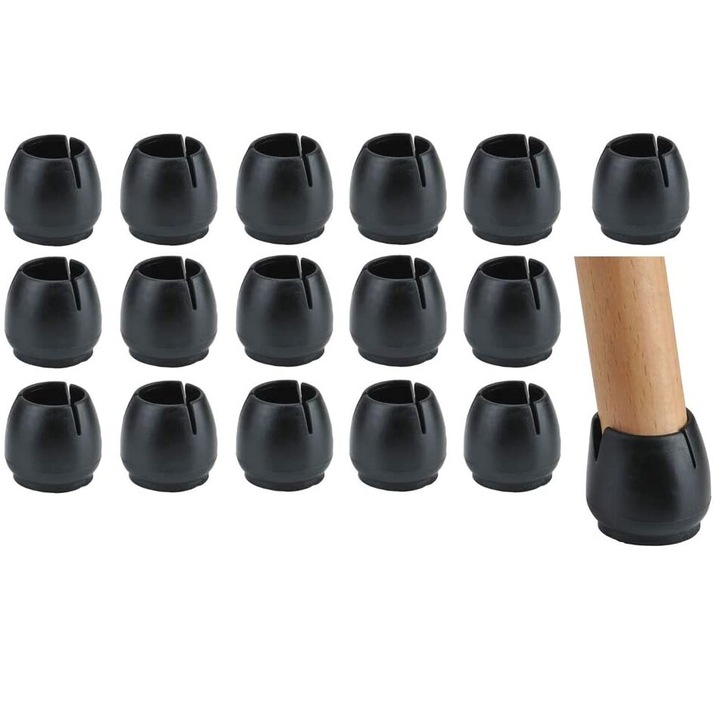 Set 16 Protectii Pentru Picioare Scaune Si Parchet, Korbi, 17-21 mm, Antiderapant, Silicon/Pasla, Negru