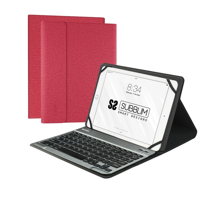 Husa cu tastatura Subblim SUB-KT2-BT0003, QWERTY spaniola, rosu, 10.1"