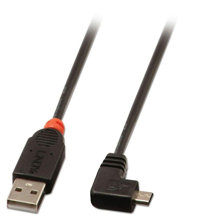 Cablu USB 2.0 A la Micro USB B, Lindy 31976, 1m, Negru