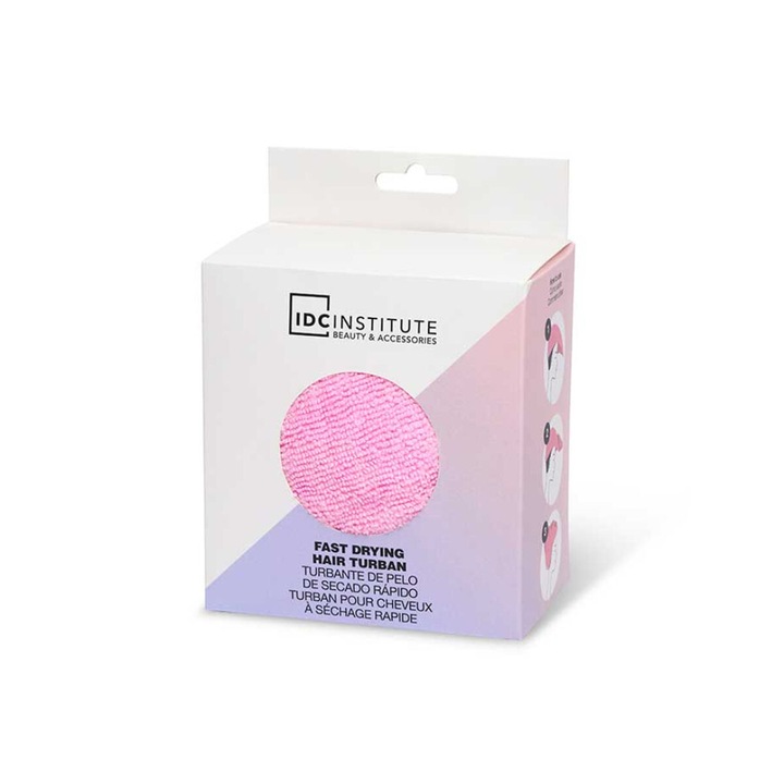 Кърпа за сушене на коса, IDC Institute, микрофибър, 23 x 65 см, розов