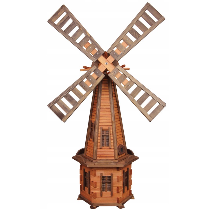 Moara de vant cu iluminare solara, Koniuszek Ogrody, LED, Lemn, 170cm