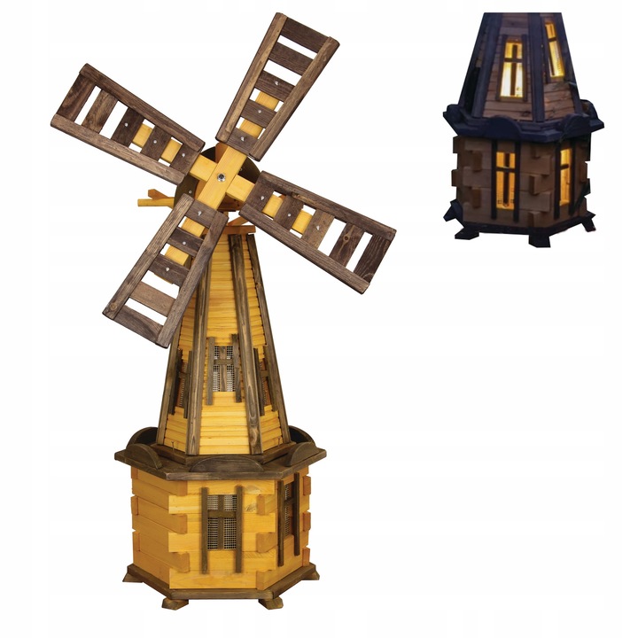 Moara de vant pentru gradina cu iluminare solara, Koniuszek Ogrody, Lemn, 135 cm