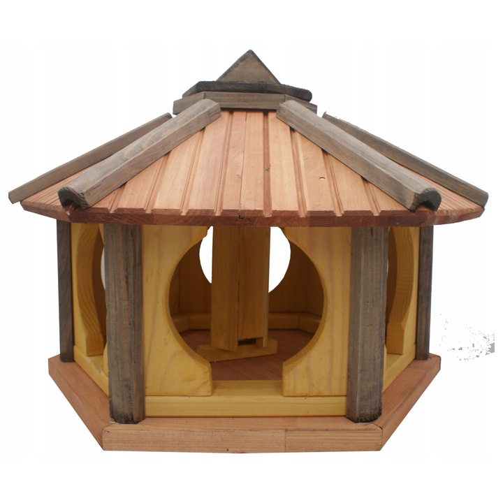 Casuta hranitoare din lemn pentru pasari Koniuszek Ogrody, 35 x 50 x 46cm, maro/natur