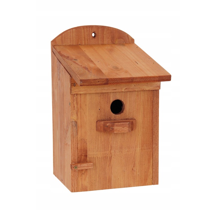 Casuta pentru pasari KONIUSZEK OGRODY, montaj DIY, lemn de pin, deschidere 3cm, culoare teak