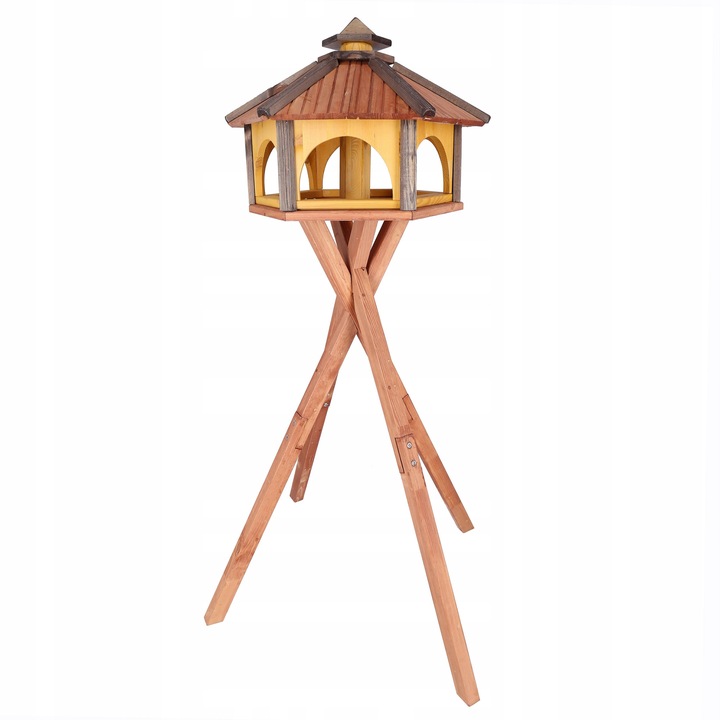 Karmnik pentru pasari cu suport Koniuszek Ogrody, lemn de conifere, deschidere pentru seminte, 120cm