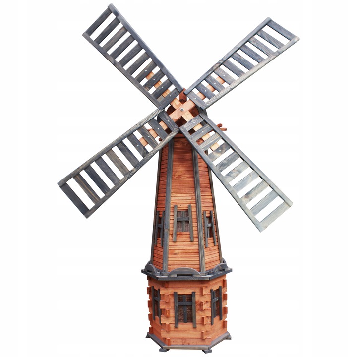 Moara de vant decorativa pentru gradina, Koniuszek Ogrody, Lemn masiv, 33 kg, 235 cm, Maro / Antracit