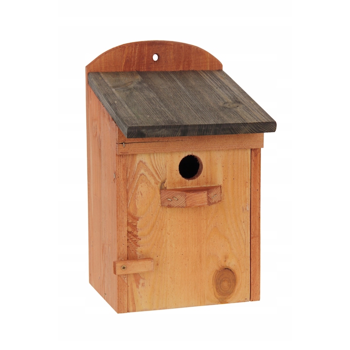 Casuta feeder pentru pasari Koniuszek Ogrody, lemn de pin, acoperis extins, 3 cm deschidere