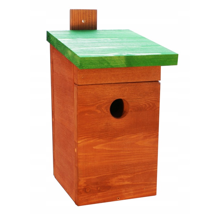 Casuta pentru pasari mici Koniuszek Ogrody, model A, lemn de pin, izolatie termica, verde