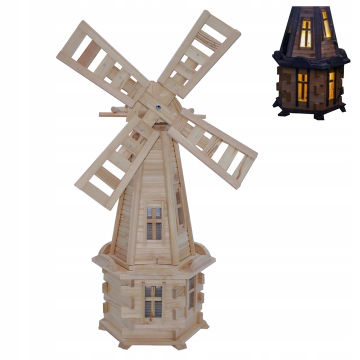 Ventilator de gradina cu iluminare solara LED, KONIUSZEK, 135cm, neimpregnat, din lemn certificat FSC