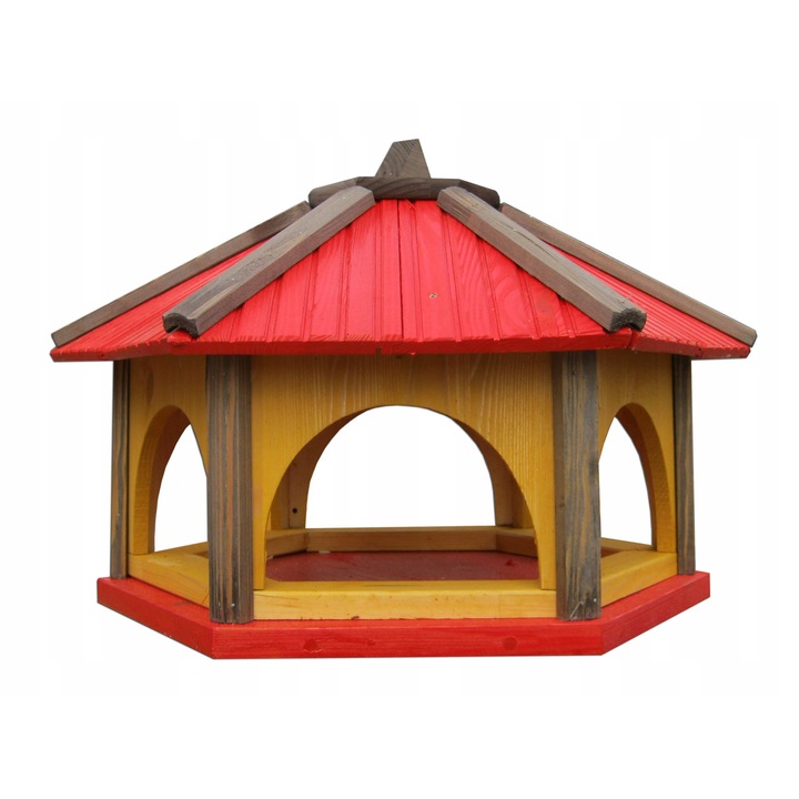 Hranitoare mare din lemn pentru pasari Koniuszek Ogrody, model casuta, lemn, rosu