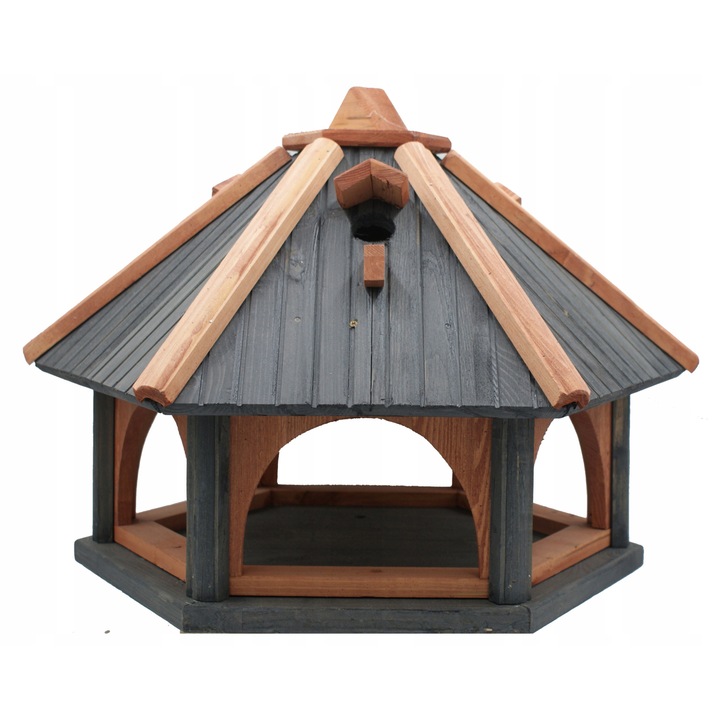 Casuta de hranire pentru pasari cu cuibar Koniuszek Ogrody, lemn impregnat, antracit/tec