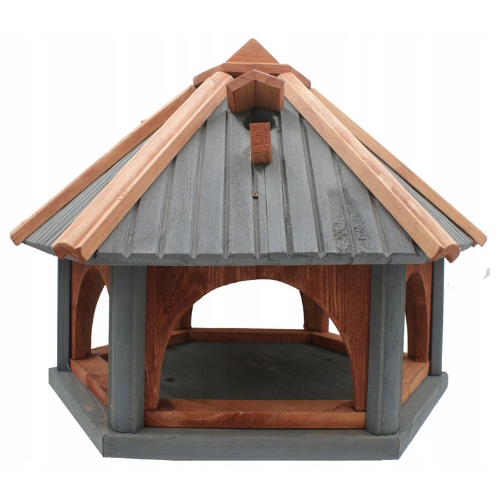 Casuta de hranire cu cuibar pentru pasari Koniuszek Ogrody, lemn rezistent, gri