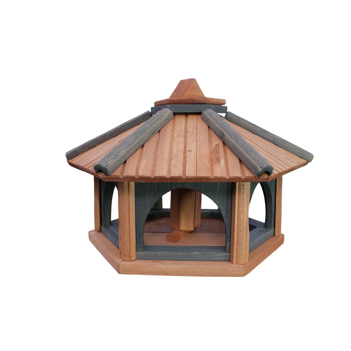 Cutie hrana pasari Koniuszek Ogrody, lemn, maro/gri