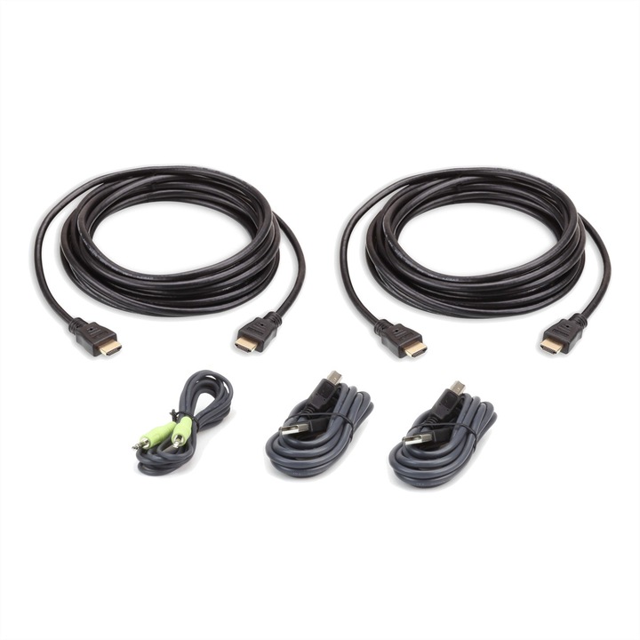 Set cabluri KVM, ATEN, USB HDMI Dual Display, Negru