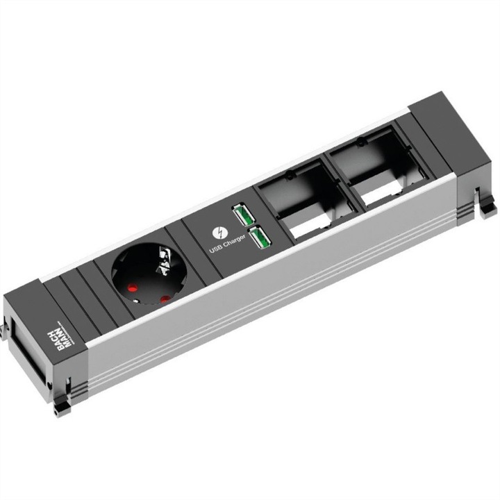 Cap prelungitor, Bachmann, 1xUSB, 2xABD, Gri