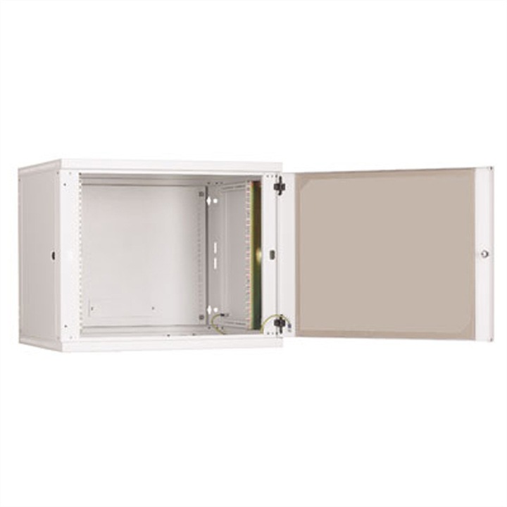 Fém szekrény, Conteg, Biztonsági üveg, Falra szerelhető, 19", 30 kg, 358x600x500mm, Világosszürke