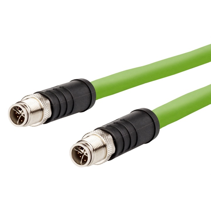 Cablu de retea industrial, Metz Connect, 2 x M12, Cat 6a, AWG 26, Rezistenta UV, Ignifug, SF/UTP, 2 m, Verde