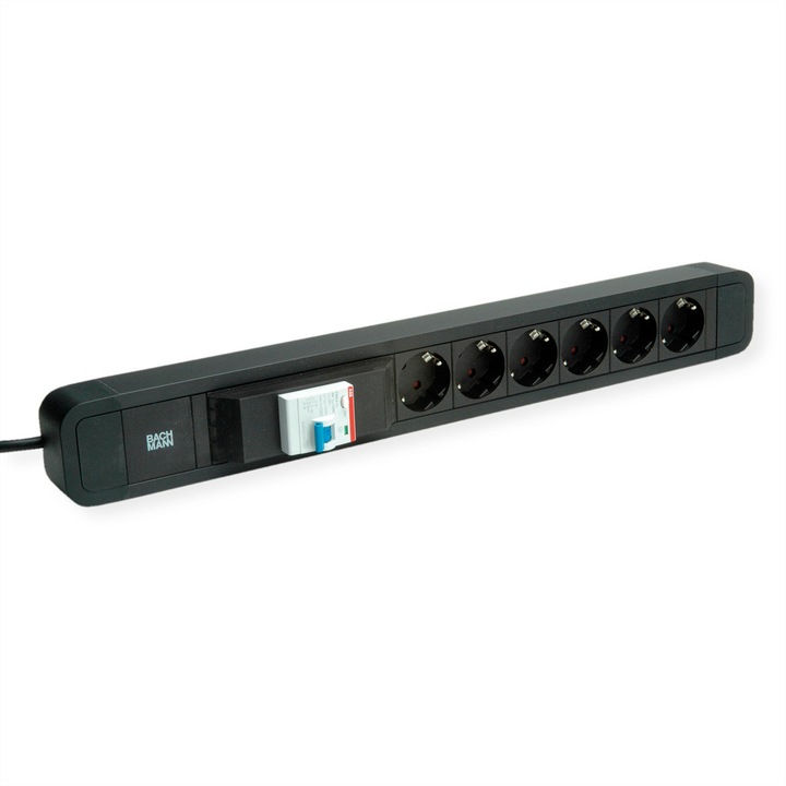 Удължителен кабел, Bachmann, Алуминий, 6 x CEE7/3, 2 m, Черен