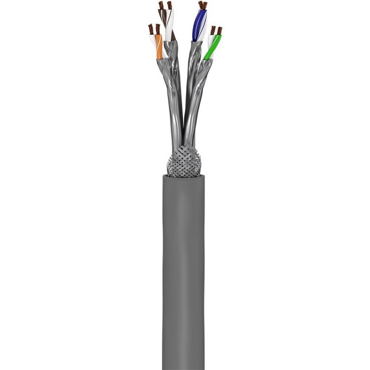 Кабел Goobay, CAT 6a, S/FTP, Мрежов, Меден, Сив, 100 м