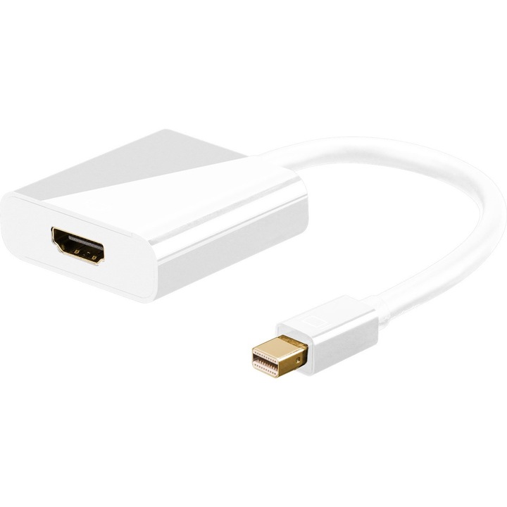 Adapterkábel Mini DisplayPort, HDMI 1.2 kompatibilis, aranyozott, 0,1 m, fehér/aranyszínű
