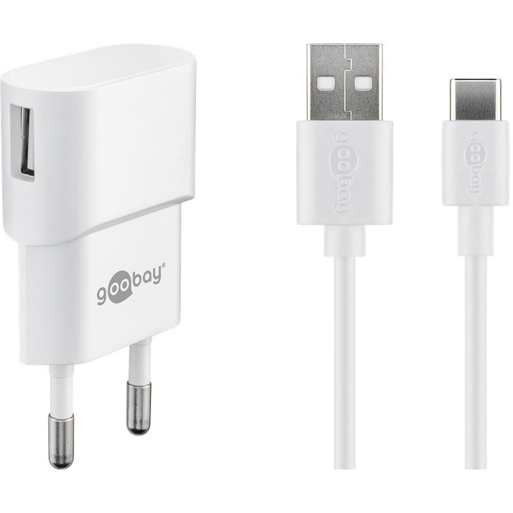 Töltő készlet, USB-C kábellel 1m, 100V-240V, Fehér