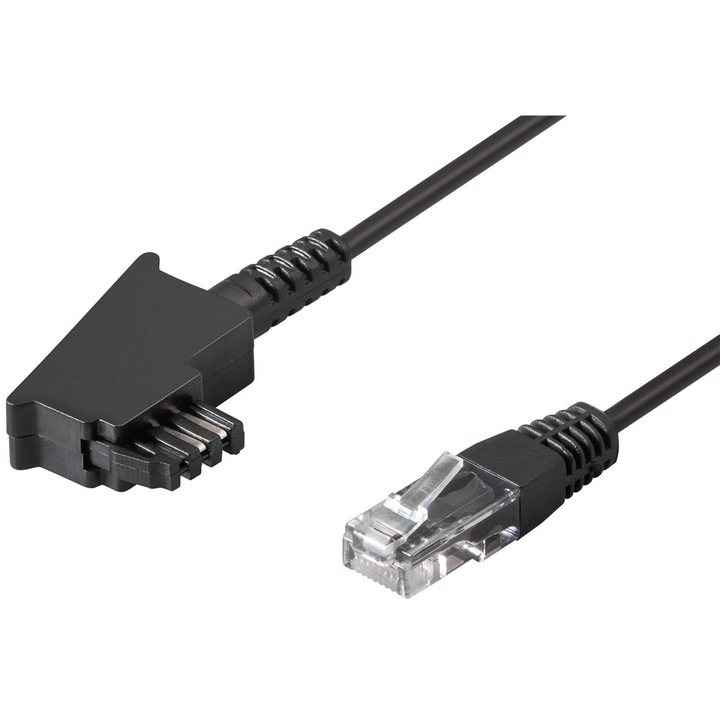 Свързващ кабел за DSL модем, Goobay, TAE-F / RJ45, 10 m, черен
