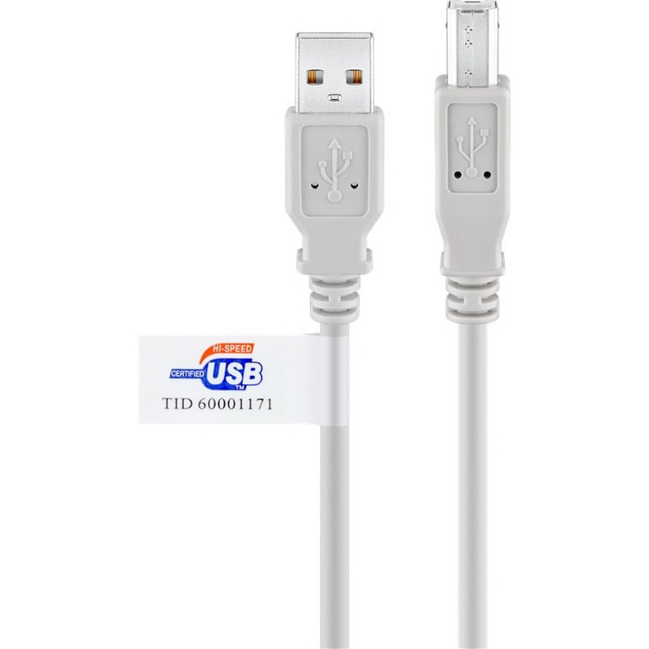 USB 2.0 kábel, USB, 480 Mbit/s, 3 m, Fehér