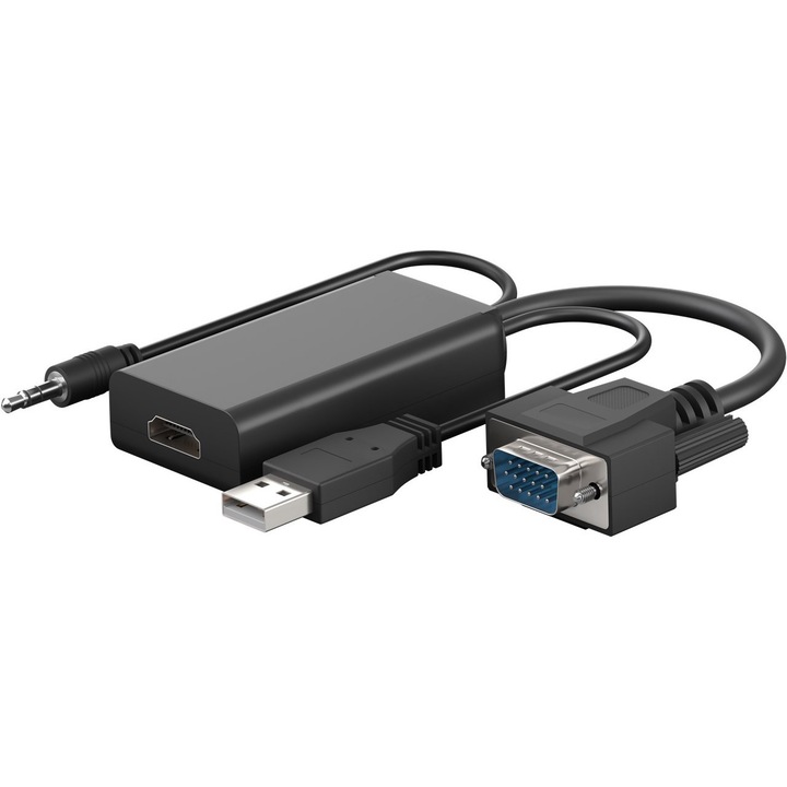 Cablu adaptor VGA/HDMI, Negru