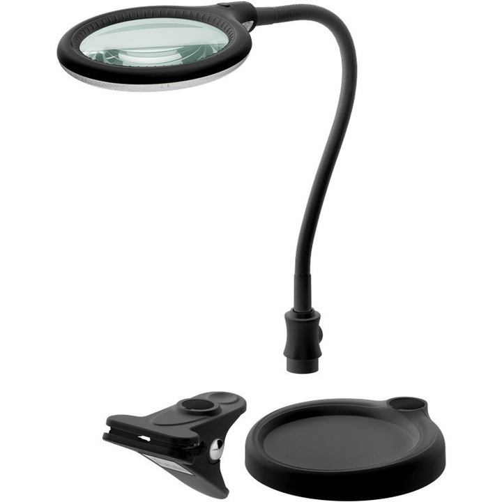 Lampa de marire LED cu baza/clema, Sticla, 6W, Negru