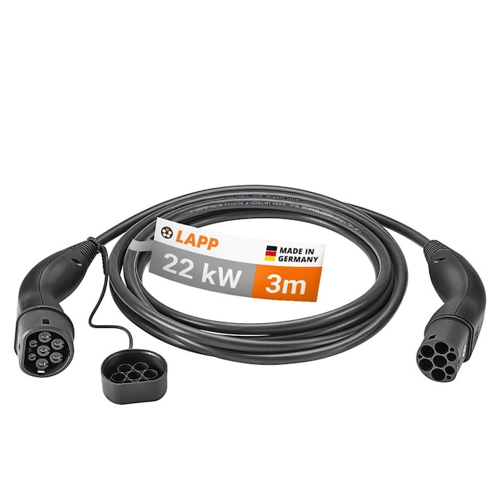 Cablu incarcare vehicule electrice, Lapp, Plastic, 22 kW, 3 m, Negru