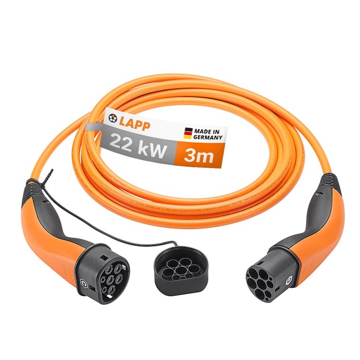 Cablu de incarcare pentru vehicule electrice/hibride, Lapp, 32A, 3 faze, 22 kW, 3 m, Portocaliu/Negru