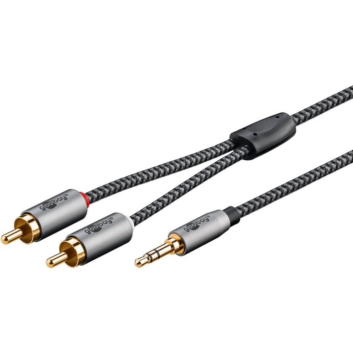 Goobay audiokábel, 3,5 mm-es jack sztereó RCA-hoz, 5 m, szürke