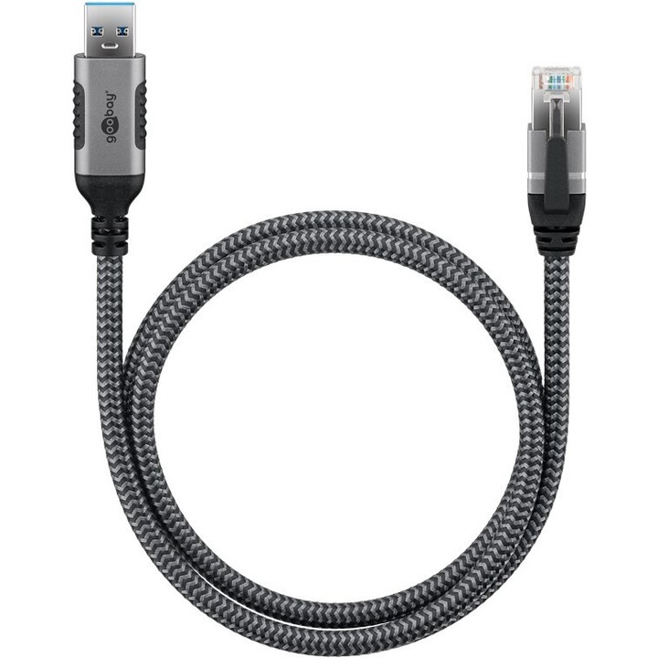 Ethernet кабел, Goobay, USB-A/RJ45, 3 м, черен/сив