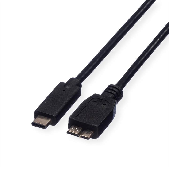 Кабел за данни, Roline, USB 3.2 Gen 1, USB-C/Micro B, 5 Gbit/s, черен, 0,5 м