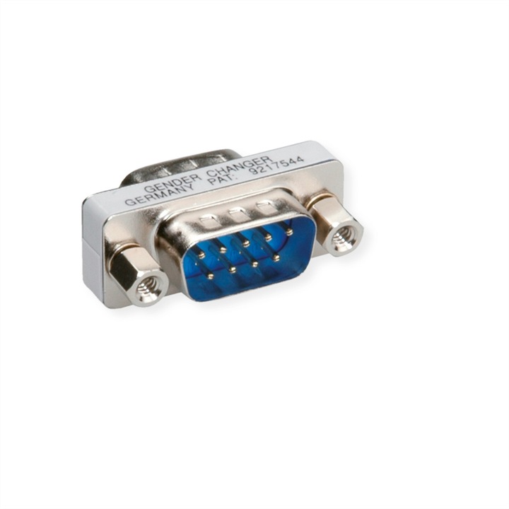 Conector Roline, DB9 M/M, compact, argintiu/albastru, 17mm
