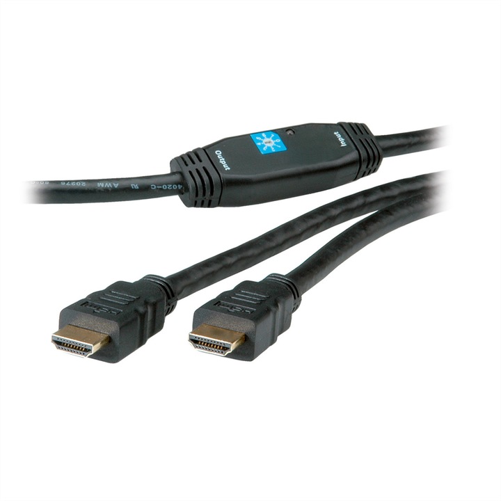 Cablu HDMI, Roline, 30m, Full HD 3D, 1080p, 15x23x75mm, Negru