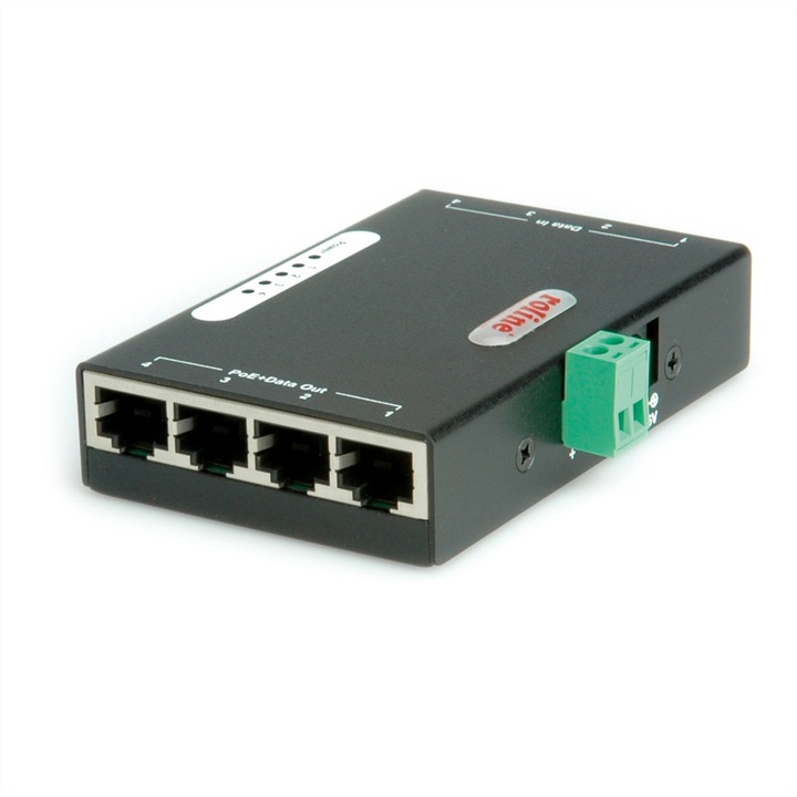 Switch, ROLINE, Ethernet, PoE, 4 Porturi, Negru